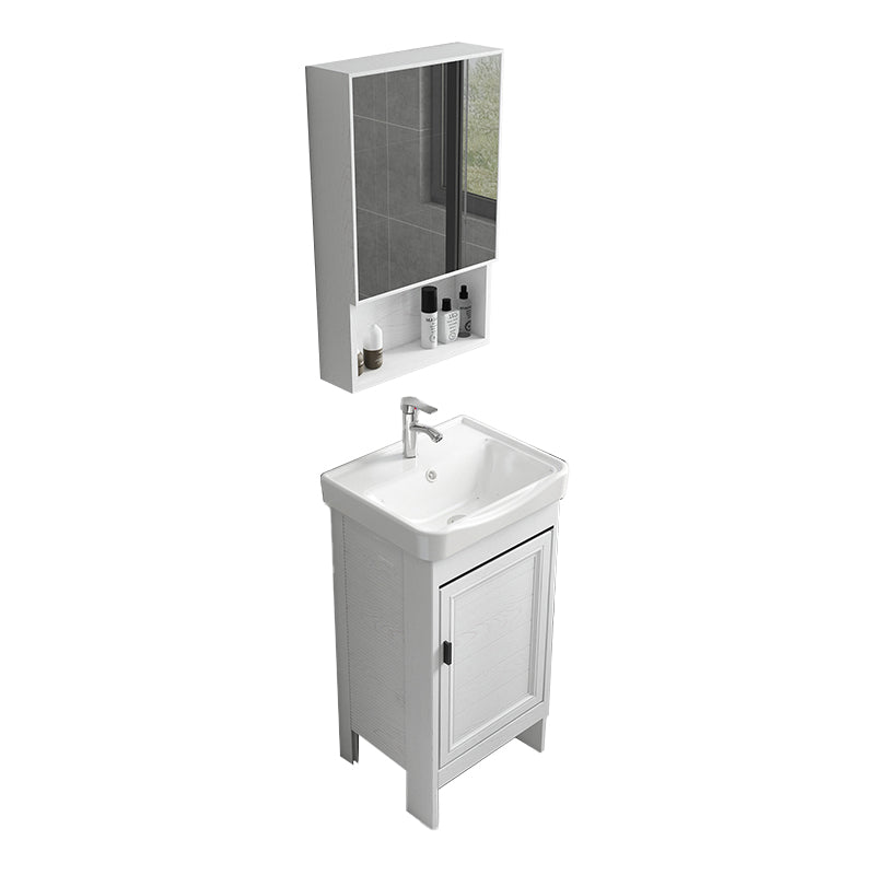 Freestanding Modern Vanity White Metal Frame Rectangular Sink Vanity Vanity & Faucet & Mirror Cabinet 17"L x 14"W x 32"H Clearhalo 'Bathroom Remodel & Bathroom Fixtures' 'Bathroom Vanities' 'bathroom_vanities' 'Home Improvement' 'home_improvement' 'home_improvement_bathroom_vanities' 7498216