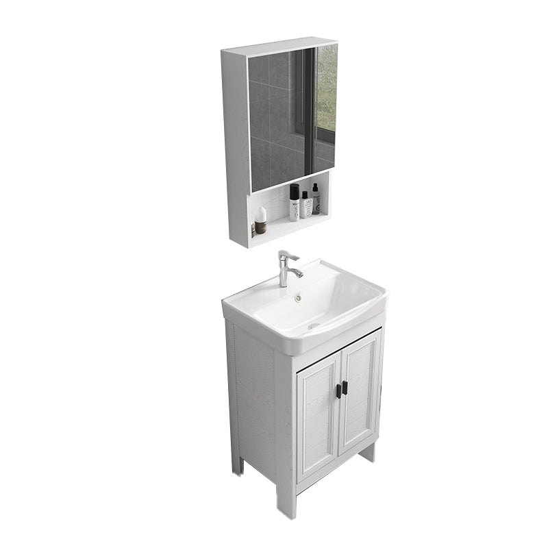 Freestanding Modern Vanity White Metal Frame Rectangular Sink Vanity Vanity & Faucet & Mirror Cabinet 20.1"L x 14.2"W x 31.9"H Clearhalo 'Bathroom Remodel & Bathroom Fixtures' 'Bathroom Vanities' 'bathroom_vanities' 'Home Improvement' 'home_improvement' 'home_improvement_bathroom_vanities' 7498218