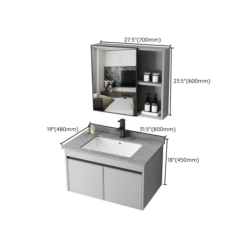 Single Sink Modern Bathroom Vanity Gray Metal Frame Wall Mount Vanity Set Clearhalo 'Bathroom Remodel & Bathroom Fixtures' 'Bathroom Vanities' 'bathroom_vanities' 'Home Improvement' 'home_improvement' 'home_improvement_bathroom_vanities' 7498274