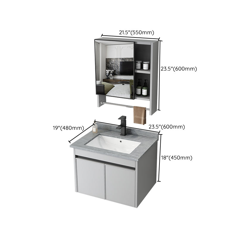 Single Sink Modern Bathroom Vanity Gray Metal Frame Wall Mount Vanity Set Clearhalo 'Bathroom Remodel & Bathroom Fixtures' 'Bathroom Vanities' 'bathroom_vanities' 'Home Improvement' 'home_improvement' 'home_improvement_bathroom_vanities' 7498276