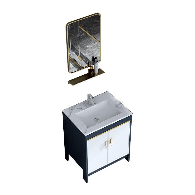 Floor Mount Modern Bathroom Vanity Blue Single-Sink Rectangular Vanity Set Vanity & Faucet & Mirrors 24"L x 19"W x 30"H Clearhalo 'Bathroom Remodel & Bathroom Fixtures' 'Bathroom Vanities' 'bathroom_vanities' 'Home Improvement' 'home_improvement' 'home_improvement_bathroom_vanities' 7498282