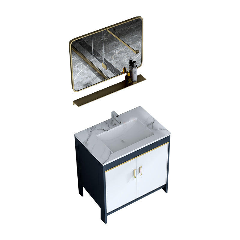 Floor Mount Modern Bathroom Vanity Blue Single-Sink Rectangular Vanity Set Vanity & Faucet & Mirrors 28"L x 19"W x 30"H Clearhalo 'Bathroom Remodel & Bathroom Fixtures' 'Bathroom Vanities' 'bathroom_vanities' 'Home Improvement' 'home_improvement' 'home_improvement_bathroom_vanities' 7498284