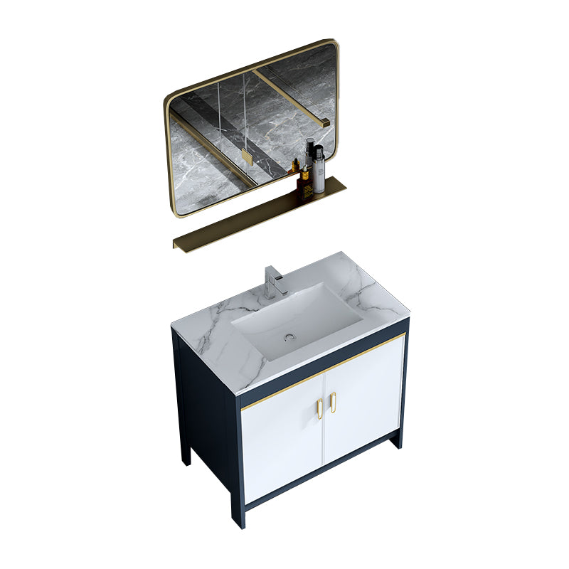 Floor Mount Modern Bathroom Vanity Blue Single-Sink Rectangular Vanity Set Vanity & Faucet & Mirrors 32"L x 19"W x 30"H Clearhalo 'Bathroom Remodel & Bathroom Fixtures' 'Bathroom Vanities' 'bathroom_vanities' 'Home Improvement' 'home_improvement' 'home_improvement_bathroom_vanities' 7498286