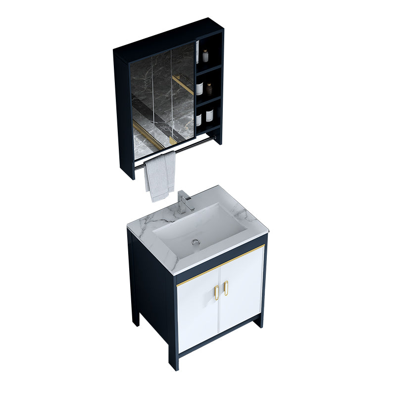 Floor Mount Modern Bathroom Vanity Blue Single-Sink Rectangular Vanity Set Vanity & Faucet & Mirror Cabinet 24"L x 19"W x 30"H Clearhalo 'Bathroom Remodel & Bathroom Fixtures' 'Bathroom Vanities' 'bathroom_vanities' 'Home Improvement' 'home_improvement' 'home_improvement_bathroom_vanities' 7498287