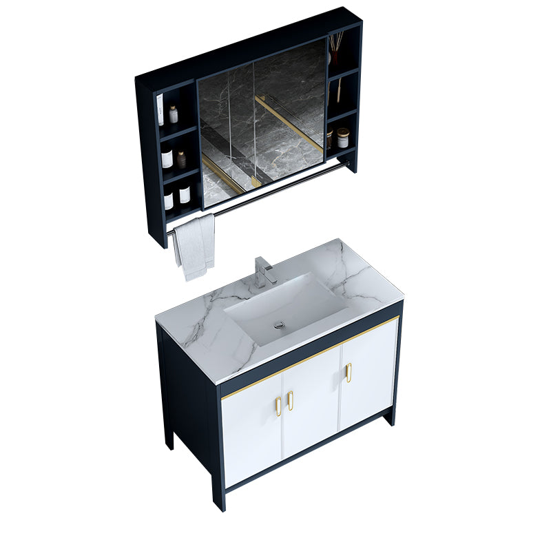Floor Mount Modern Bathroom Vanity Blue Single-Sink Rectangular Vanity Set Vanity & Faucet & Mirror Cabinet 36"L x 19"W x 30"H Clearhalo 'Bathroom Remodel & Bathroom Fixtures' 'Bathroom Vanities' 'bathroom_vanities' 'Home Improvement' 'home_improvement' 'home_improvement_bathroom_vanities' 7498294