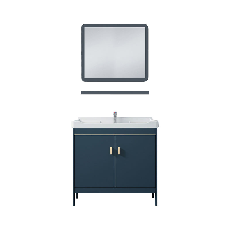 Modern Blue Bathroom Vanity Metal Frame Single-Sink Freestanding Vanity Set Vanity & Faucet & Mirrors Clearhalo 'Bathroom Remodel & Bathroom Fixtures' 'Bathroom Vanities' 'bathroom_vanities' 'Home Improvement' 'home_improvement' 'home_improvement_bathroom_vanities' 7498328