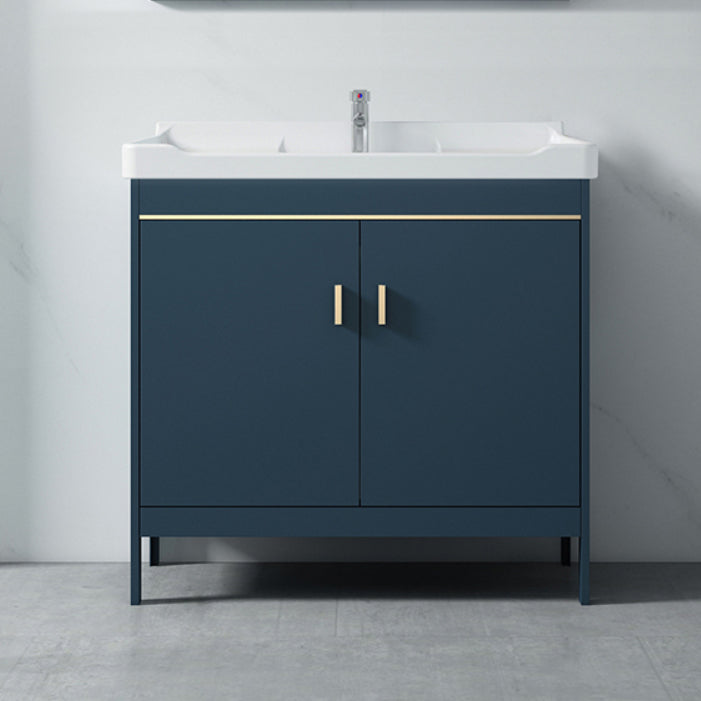 Modern Blue Bathroom Vanity Metal Frame Single-Sink Freestanding Vanity Set Clearhalo 'Bathroom Remodel & Bathroom Fixtures' 'Bathroom Vanities' 'bathroom_vanities' 'Home Improvement' 'home_improvement' 'home_improvement_bathroom_vanities' 7498340