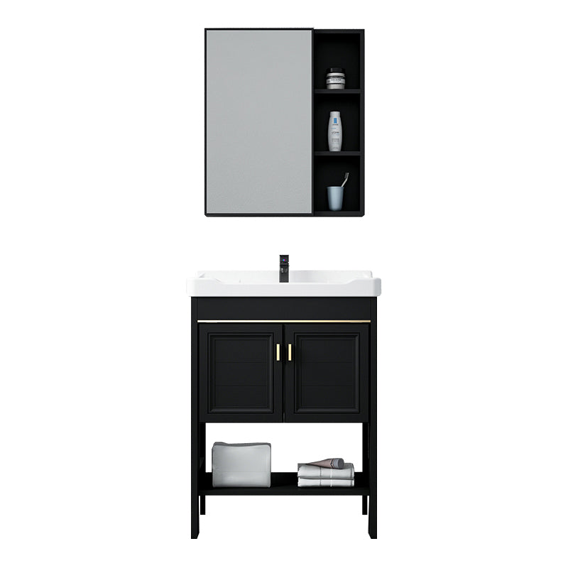 Glam Freestanding Bathroom Sink Vanity Single-Sink Bathroom Vanity Vanity & Faucet & Mirror Cabinet 24"L x 16"W x 30"H Clearhalo 'Bathroom Remodel & Bathroom Fixtures' 'Bathroom Vanities' 'bathroom_vanities' 'Home Improvement' 'home_improvement' 'home_improvement_bathroom_vanities' 7498421