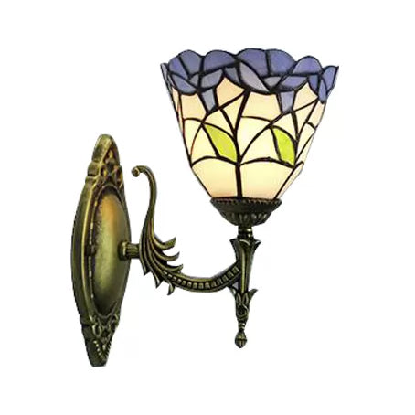 Multi Color Flower Wall Lighting Rustic Tiffany Single Light Wall Mount Light for Hallway Clearhalo 'Industrial' 'Middle century wall lights' 'Tiffany wall lights' 'Tiffany' 'Wall Lamps & Sconces' 'Wall Lights' Lighting' 7501