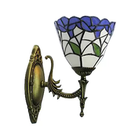 Multi Color Flower Wall Lighting Rustic Tiffany Single Light Wall Mount Light for Hallway Clearhalo 'Industrial' 'Middle century wall lights' 'Tiffany wall lights' 'Tiffany' 'Wall Lamps & Sconces' 'Wall Lights' Lighting' 7502