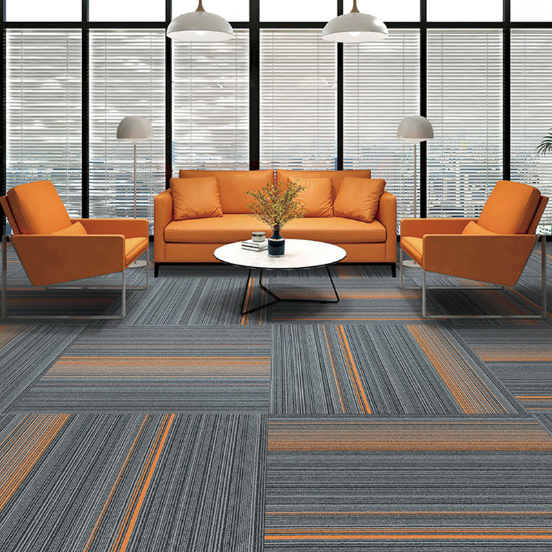 Waterproof Carpet Tile Rectangular Level Loop Indoor Stain Resistant Loose Lay Carpet Tile Orange-Gray 1 Set for Wallboard (24 Pieces * 1) Clearhalo 'Carpet Tiles & Carpet Squares' 'carpet_tiles_carpet_squares' 'Flooring 'Home Improvement' 'home_improvement' 'home_improvement_carpet_tiles_carpet_squares' Walls and Ceiling' 7505512