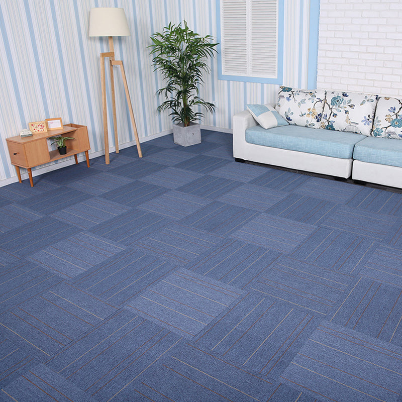 Stripe Print Carpet Floor Tile Level Loop Non-Skid Loose Lay Office Room Carpet Tile Blue 4-Piece Set Asphalt Clearhalo 'Carpet Tiles & Carpet Squares' 'carpet_tiles_carpet_squares' 'Flooring 'Home Improvement' 'home_improvement' 'home_improvement_carpet_tiles_carpet_squares' Walls and Ceiling' 7505537