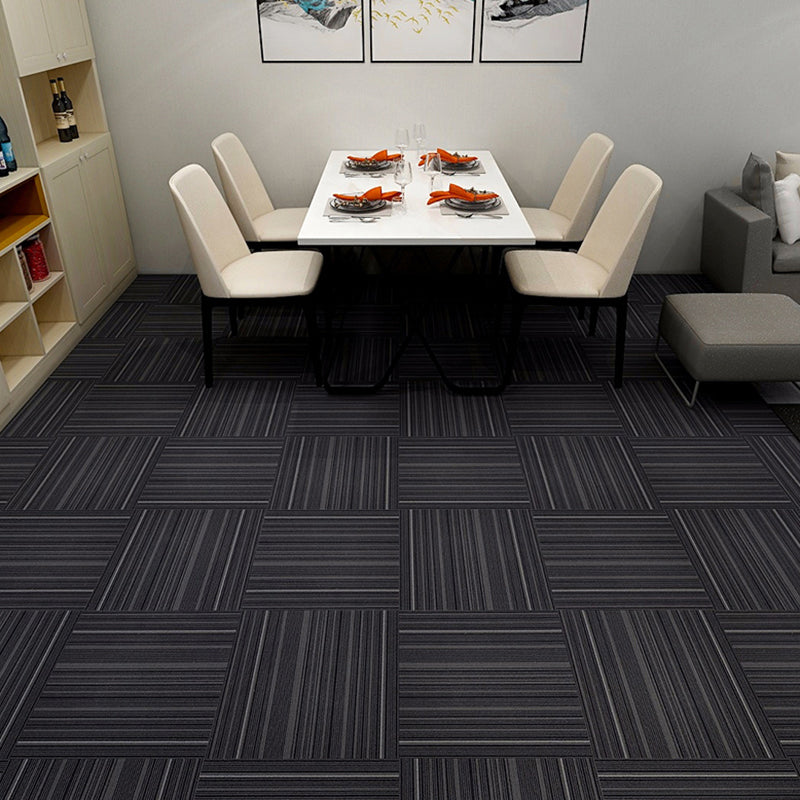 Stripe Print Carpet Floor Tile Level Loop Non-Skid Loose Lay Office Room Carpet Tile Black-Gray 4-Piece Set Clearhalo 'Carpet Tiles & Carpet Squares' 'carpet_tiles_carpet_squares' 'Flooring 'Home Improvement' 'home_improvement' 'home_improvement_carpet_tiles_carpet_squares' Walls and Ceiling' 7505545