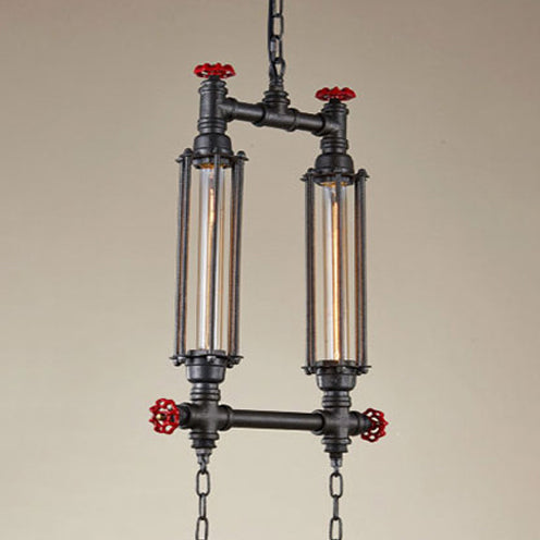 2/3 Lights Island Lighting Industrial Style Tubular Metal Island Pendant Light in Black for Restaurant 2 Black Clearhalo 'Ceiling Lights' 'Glass shade' 'Glass' 'Island Lights' 'Pendant Lights' Lighting' 75056