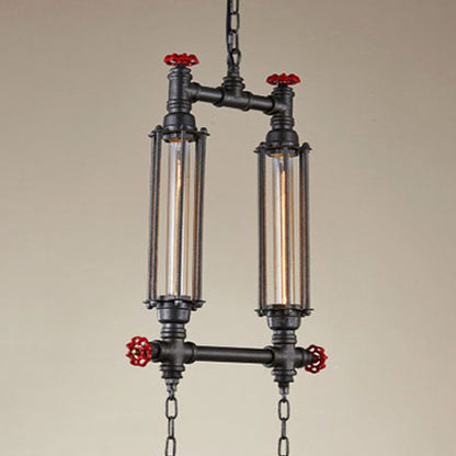 2/3 Lights Island Lighting Industrial Style Tubular Metal Island Pendant Light in Black for Restaurant 2 Black Clearhalo 'Ceiling Lights' 'Glass shade' 'Glass' 'Island Lights' 'Pendant Lights' Lighting' 75056