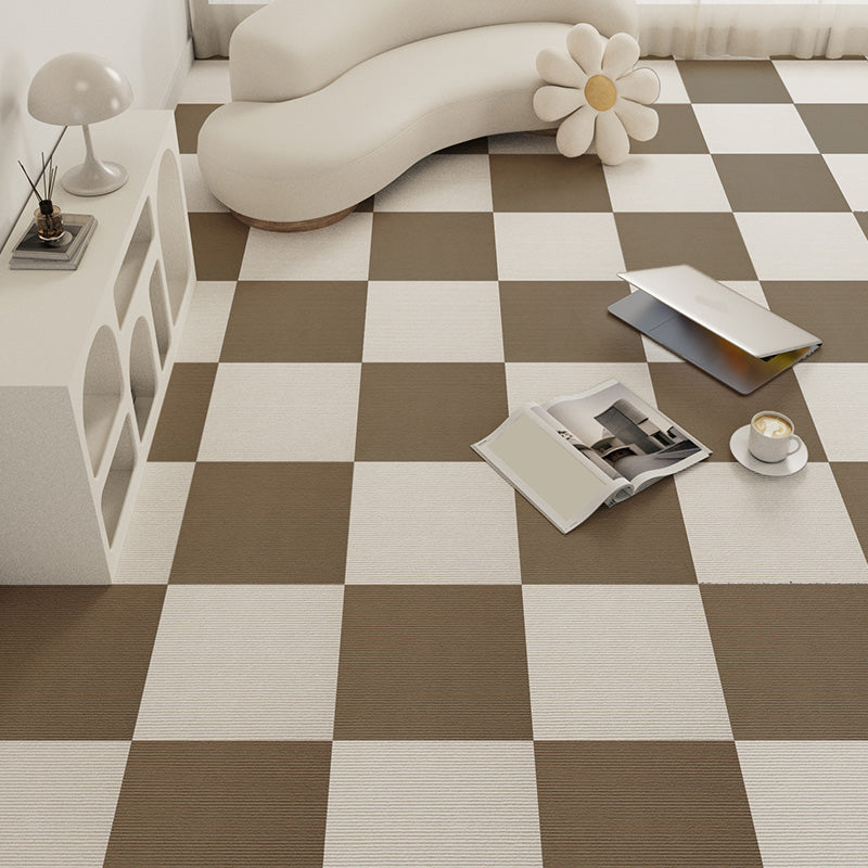 Modern Carpet Tile Loose Lay Checkered Carpet Floor Tile for Living Room Brown Clearhalo 'Carpet Tiles & Carpet Squares' 'carpet_tiles_carpet_squares' 'Flooring 'Home Improvement' 'home_improvement' 'home_improvement_carpet_tiles_carpet_squares' Walls and Ceiling' 7505713