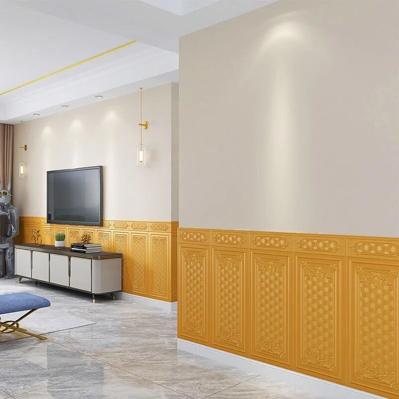 Wall Panel 3D Embossed Peel and Stick Waterproof Backsplash Panels for Living Room Yellow 10-Piece Set Clearhalo 'Flooring 'Home Improvement' 'home_improvement' 'home_improvement_wall_paneling' 'Wall Paneling' 'wall_paneling' 'Walls & Ceilings' Walls and Ceiling' 7506524