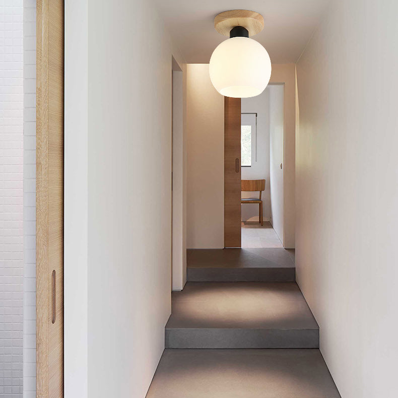 One Bulb Ceiling Lighting Industrial Globe/Cylinder Frosted Glass Semi Flush Mount Light in Black for Foyer Clearhalo 'Ceiling Lights' 'Close To Ceiling Lights' 'Close to ceiling' 'Semi-flushmount' Lighting' 7510