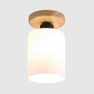 One Bulb Ceiling Lighting Industrial Globe/Cylinder Frosted Glass Semi Flush Mount Light in Black for Foyer White Cylinder Clearhalo 'Ceiling Lights' 'Close To Ceiling Lights' 'Close to ceiling' 'Semi-flushmount' Lighting' 7511