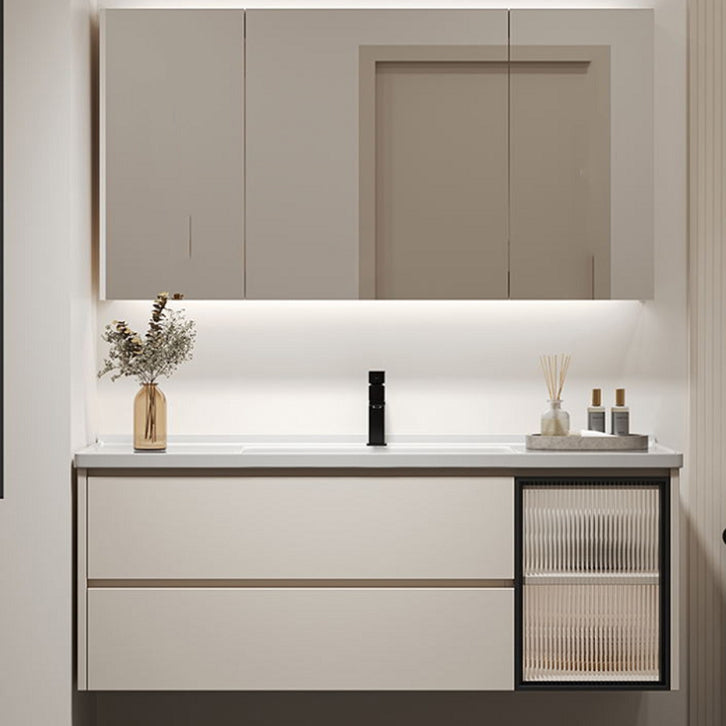 Wall Mount Bathroom Vanity Modern Glass Single-Sink Rectangular Vanity Set Clearhalo 'Bathroom Remodel & Bathroom Fixtures' 'Bathroom Vanities' 'bathroom_vanities' 'Home Improvement' 'home_improvement' 'home_improvement_bathroom_vanities' 7519078