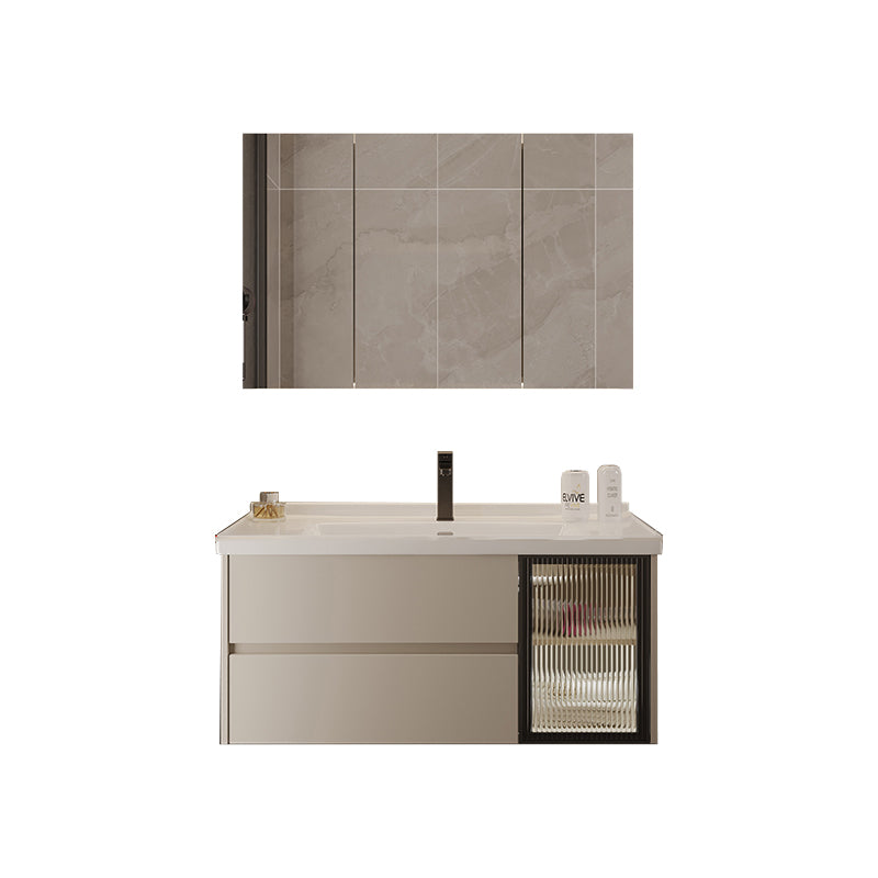 Wall Mount Bathroom Vanity Modern Glass Single-Sink Rectangular Vanity Set Vanity & Faucet & Mirror Cabinet https: res.litfad.com site img item 2023 02 14 7519082 1200x1200.jpg Clearhalo 'Bathroom Remodel & Bathroom Fixtures' 'Bathroom Vanities' 'bathroom_vanities' 'Home Improvement' 'home_improvement' 'home_improvement_bathroom_vanities' 7519082