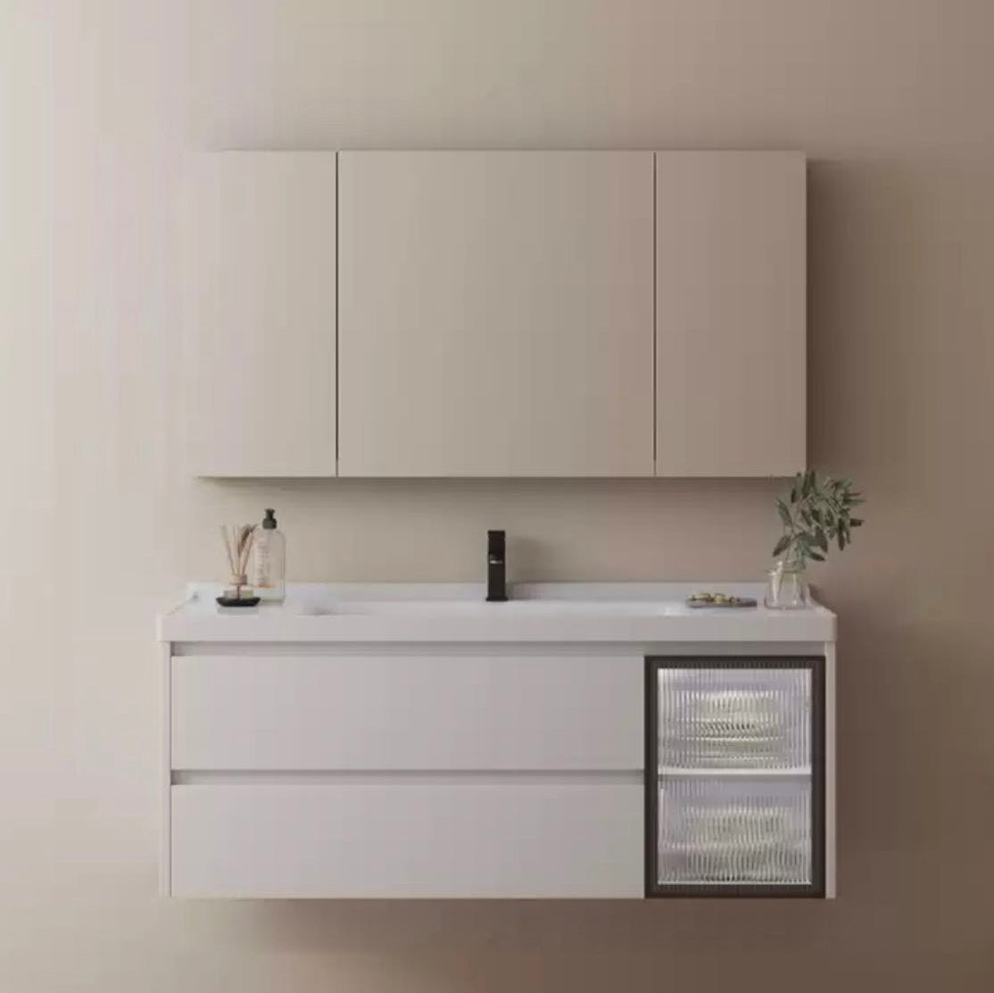 Wall Mount Bathroom Vanity Modern White Ceramic Top Single-Sink Vanity Set Vanity & Faucet & Mirror Cabinet https: res.litfad.com site img item 2023 02 08 7519103 1200x1200.jpg Clearhalo 'Bathroom Remodel & Bathroom Fixtures' 'Bathroom Vanities' 'bathroom_vanities' 'Home Improvement' 'home_improvement' 'home_improvement_bathroom_vanities' 7519103