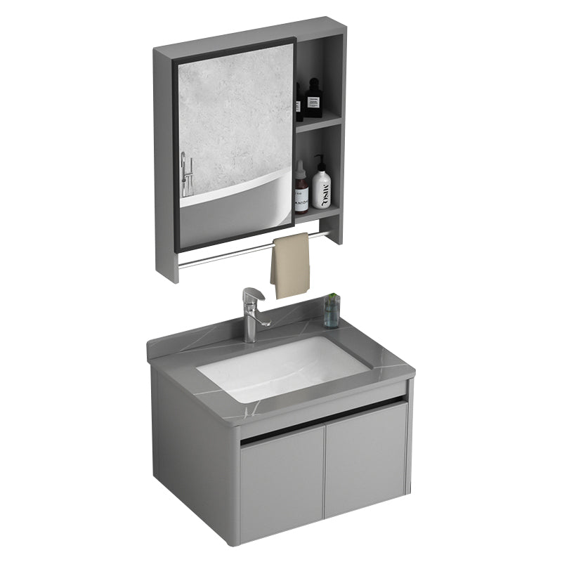 Wall Mount Bathroom Vanity Modern Metal Base Rectangular Single Vanity Set Vanity & Faucet & Mirror Cabinet 23.6"L x 18.5"W x 17.7"H Gray Clearhalo 'Bathroom Remodel & Bathroom Fixtures' 'Bathroom Vanities' 'bathroom_vanities' 'Home Improvement' 'home_improvement' 'home_improvement_bathroom_vanities' 7519152