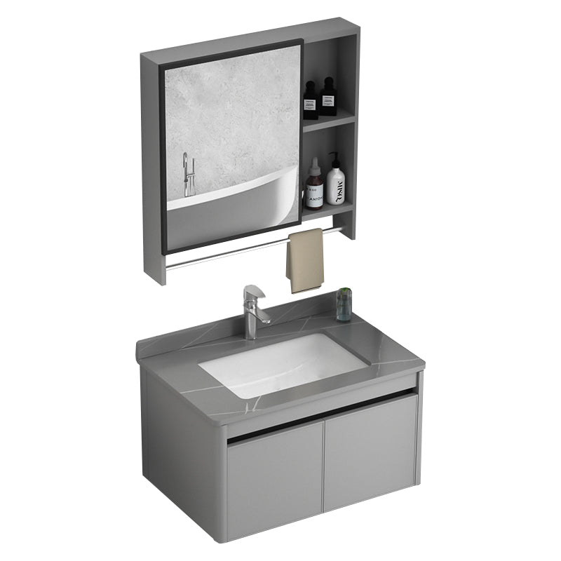 Wall Mount Bathroom Vanity Modern Metal Base Rectangular Single Vanity Set Vanity & Faucet & Mirror Cabinet 27.6"L x 18.5"W x 17.7"H Gray Clearhalo 'Bathroom Remodel & Bathroom Fixtures' 'Bathroom Vanities' 'bathroom_vanities' 'Home Improvement' 'home_improvement' 'home_improvement_bathroom_vanities' 7519153