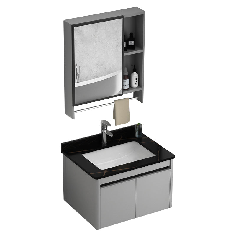 Wall Mount Bathroom Vanity Modern Metal Base Rectangular Single Vanity Set Vanity & Faucet & Mirror Cabinet 23.6"L x 18.5"W x 17.7"H Black Clearhalo 'Bathroom Remodel & Bathroom Fixtures' 'Bathroom Vanities' 'bathroom_vanities' 'Home Improvement' 'home_improvement' 'home_improvement_bathroom_vanities' 7519158