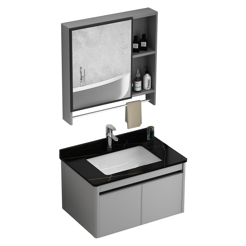 Wall Mount Bathroom Vanity Modern Metal Base Rectangular Single Vanity Set Vanity & Faucet & Mirror Cabinet 27.6"L x 18.5"W x 17.7"H Black Clearhalo 'Bathroom Remodel & Bathroom Fixtures' 'Bathroom Vanities' 'bathroom_vanities' 'Home Improvement' 'home_improvement' 'home_improvement_bathroom_vanities' 7519160