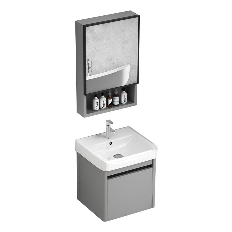 Wall Mount Bathroom Vanity Modern Metal Base Rectangular Single Vanity Set Vanity & Faucet & Mirror Cabinet 16.9"L x 14.2"W x 18.9"H White Clearhalo 'Bathroom Remodel & Bathroom Fixtures' 'Bathroom Vanities' 'bathroom_vanities' 'Home Improvement' 'home_improvement' 'home_improvement_bathroom_vanities' 7519163
