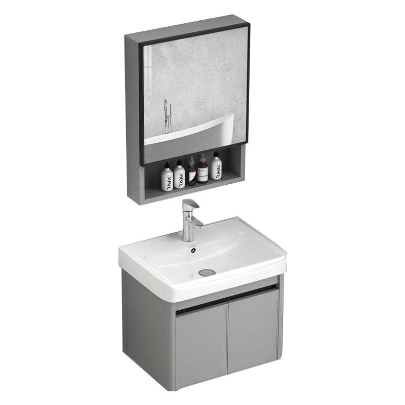 Wall Mount Bathroom Vanity Modern Metal Base Rectangular Single Vanity Set Vanity & Faucet & Mirror Cabinet 20"L x 14"W x 19"H White Clearhalo 'Bathroom Remodel & Bathroom Fixtures' 'Bathroom Vanities' 'bathroom_vanities' 'Home Improvement' 'home_improvement' 'home_improvement_bathroom_vanities' 7519165