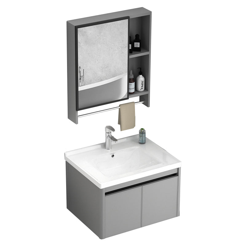 Wall Mount Bathroom Vanity Modern Metal Base Rectangular Single Vanity Set Vanity & Faucet & Mirror Cabinet 23.6"L x 18.5"W x 17.7"H White Clearhalo 'Bathroom Remodel & Bathroom Fixtures' 'Bathroom Vanities' 'bathroom_vanities' 'Home Improvement' 'home_improvement' 'home_improvement_bathroom_vanities' 7519167