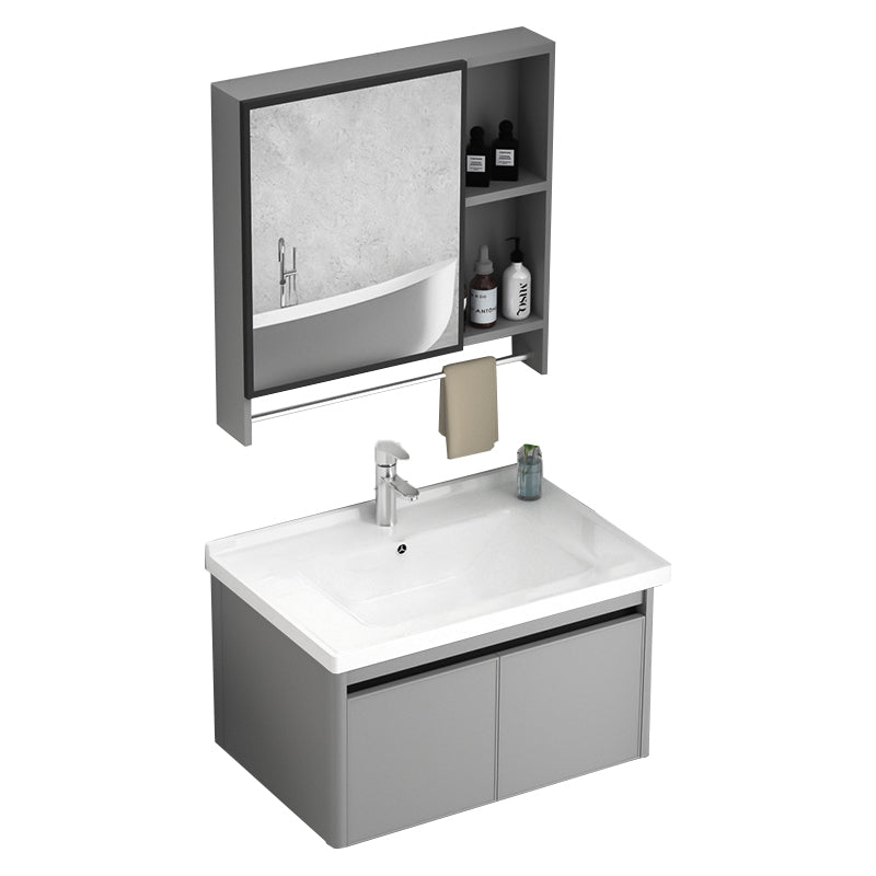 Wall Mount Bathroom Vanity Modern Metal Base Rectangular Single Vanity Set Vanity & Faucet & Mirror Cabinet 27.6"L x 18.5"W x 17.7"H White Clearhalo 'Bathroom Remodel & Bathroom Fixtures' 'Bathroom Vanities' 'bathroom_vanities' 'Home Improvement' 'home_improvement' 'home_improvement_bathroom_vanities' 7519168