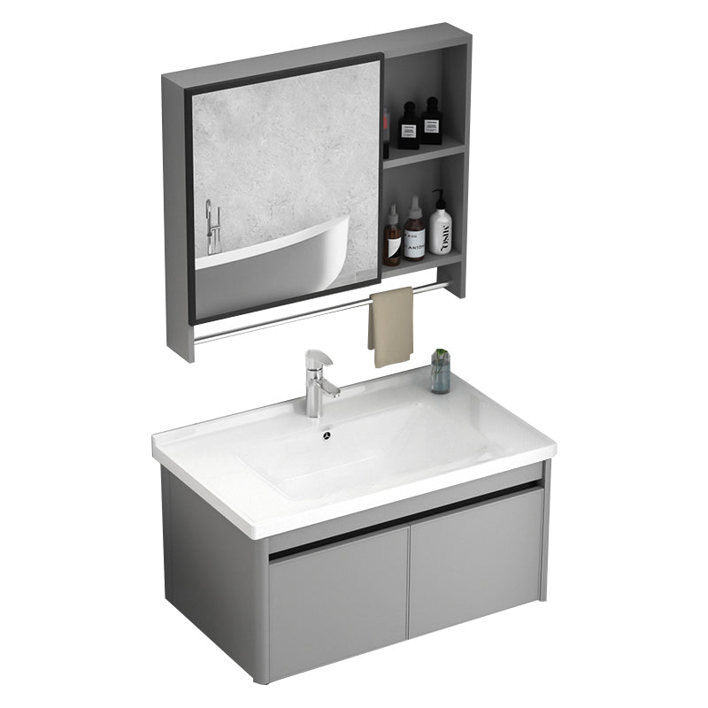 Wall Mount Bathroom Vanity Modern Metal Base Rectangular Single Vanity Set Vanity & Faucet & Mirror Cabinet 31.5"L x 18.5"W x 17.7"H White Clearhalo 'Bathroom Remodel & Bathroom Fixtures' 'Bathroom Vanities' 'bathroom_vanities' 'Home Improvement' 'home_improvement' 'home_improvement_bathroom_vanities' 7519169