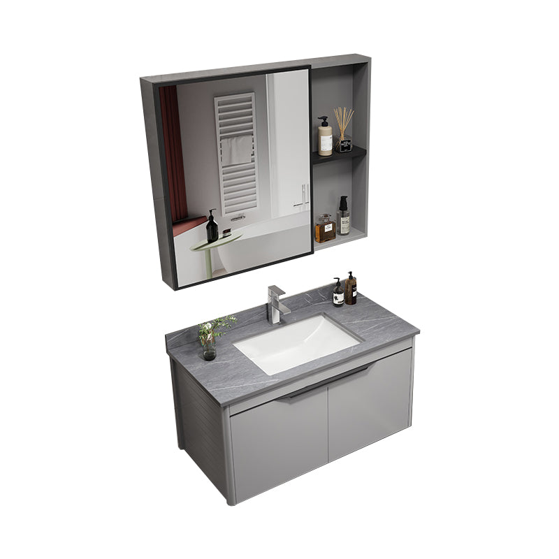 Single Sink Bathroom Vanity Modern Metal Base Rectangular Wall Mount Vanity Set Vanity & Faucet & Mirror Cabinet Gray Clearhalo 'Bathroom Remodel & Bathroom Fixtures' 'Bathroom Vanities' 'bathroom_vanities' 'Home Improvement' 'home_improvement' 'home_improvement_bathroom_vanities' 7519187