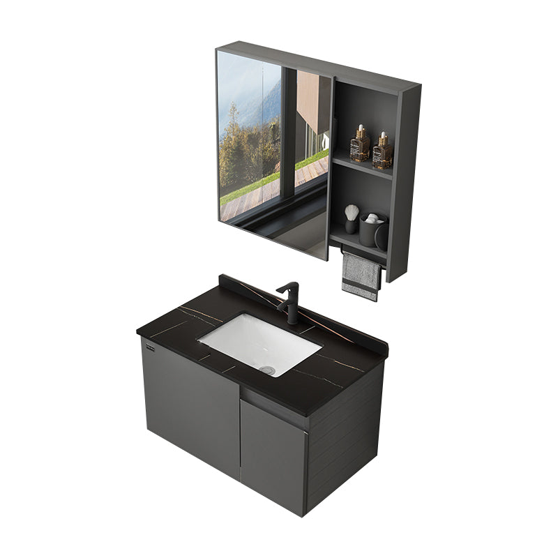 Wall Mount Bathroom Vanity Modern Single-Sink Gray Rectangular Vanity Set Vanity & Faucet & Mirror Cabinet Clearhalo 'Bathroom Remodel & Bathroom Fixtures' 'Bathroom Vanities' 'bathroom_vanities' 'Home Improvement' 'home_improvement' 'home_improvement_bathroom_vanities' 7519258