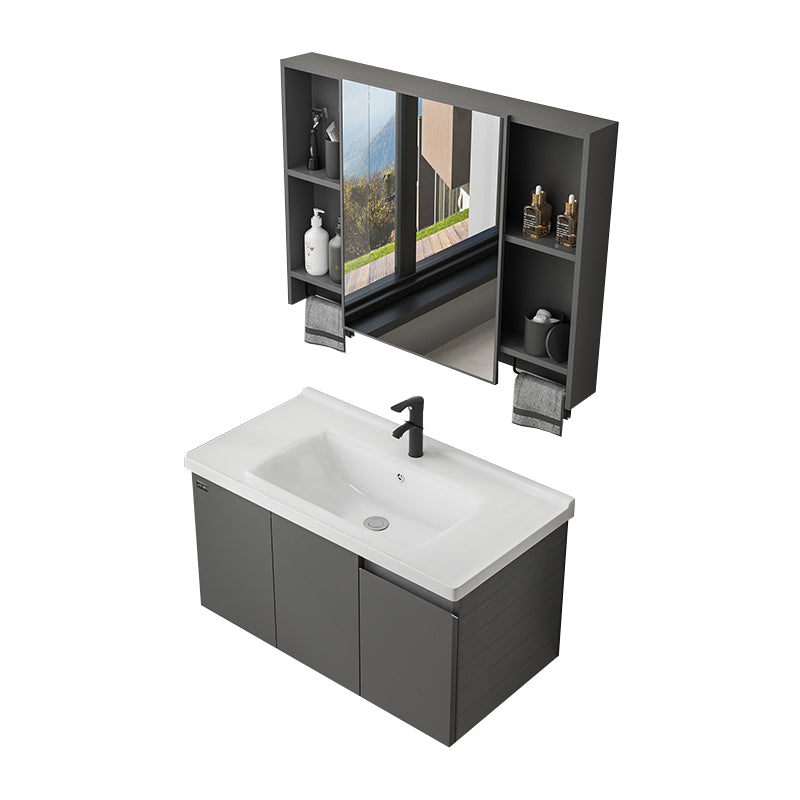Wall Mount Bathroom Vanity Modern Single-Sink Gray Rectangular Vanity Set Vanity & Faucet & Mirror Cabinet Clearhalo 'Bathroom Remodel & Bathroom Fixtures' 'Bathroom Vanities' 'bathroom_vanities' 'Home Improvement' 'home_improvement' 'home_improvement_bathroom_vanities' 7519263
