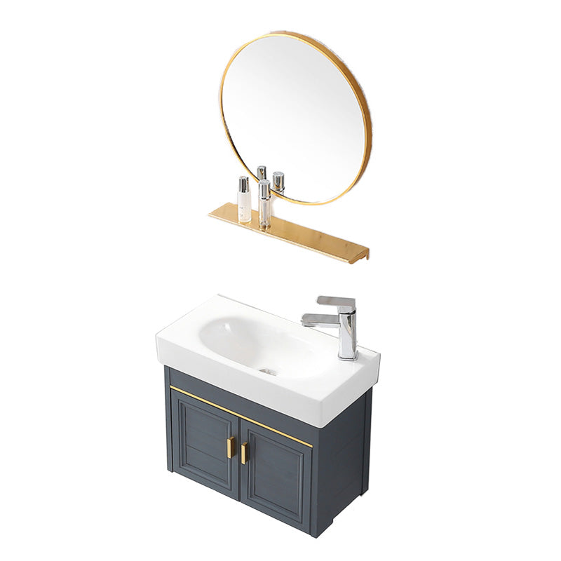 Glam Single Bath Vanity Metal Frame Wall Mount Blue Sink Vanity Vanity & Faucet & Mirrors 23.6"L x 11.8"W x 18.9"H Right Clearhalo 'Bathroom Remodel & Bathroom Fixtures' 'Bathroom Vanities' 'bathroom_vanities' 'Home Improvement' 'home_improvement' 'home_improvement_bathroom_vanities' 7519294