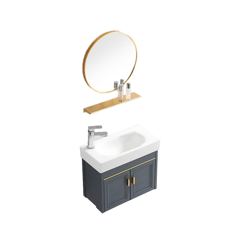 Glam Single Bath Vanity Metal Frame Wall Mount Blue Sink Vanity Vanity & Faucet & Mirrors 23.6"L x 11.8"W x 18.9"H Left Clearhalo 'Bathroom Remodel & Bathroom Fixtures' 'Bathroom Vanities' 'bathroom_vanities' 'Home Improvement' 'home_improvement' 'home_improvement_bathroom_vanities' 7519305