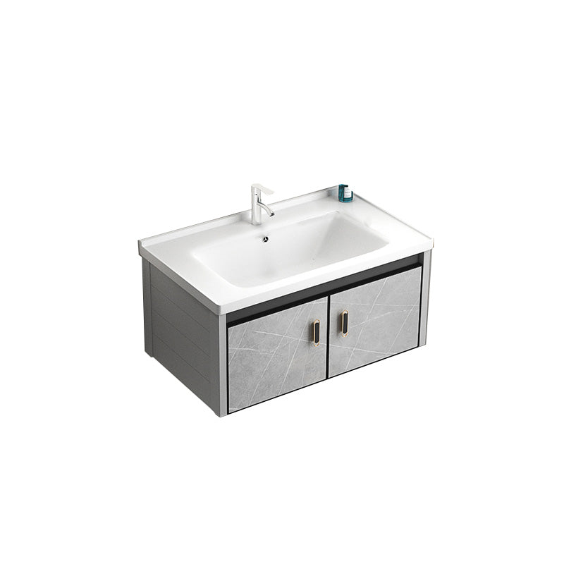 Modern Vanity Rectangular Gray Single Wall Mount Metal Vanity Set Vanity & Faucet 32"L x 19"W x 16"H Clearhalo 'Bathroom Remodel & Bathroom Fixtures' 'Bathroom Vanities' 'bathroom_vanities' 'Home Improvement' 'home_improvement' 'home_improvement_bathroom_vanities' 7519342