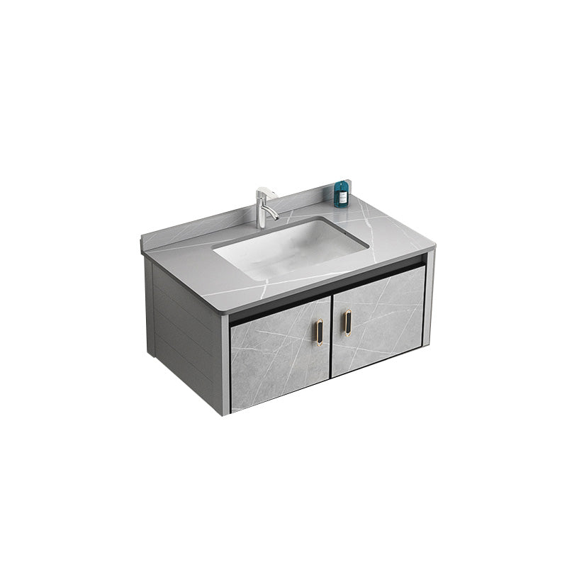 Modern Vanity Rectangular Gray Single Wall Mount Metal Vanity Set Vanity & Faucet 31"L x 19"W x 16"H Clearhalo 'Bathroom Remodel & Bathroom Fixtures' 'Bathroom Vanities' 'bathroom_vanities' 'Home Improvement' 'home_improvement' 'home_improvement_bathroom_vanities' 7519343