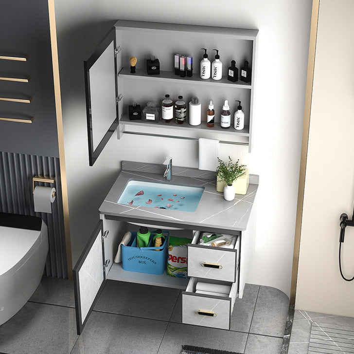 Modern Vanity Rectangular Gray Single Wall Mount Metal Vanity Set Clearhalo 'Bathroom Remodel & Bathroom Fixtures' 'Bathroom Vanities' 'bathroom_vanities' 'Home Improvement' 'home_improvement' 'home_improvement_bathroom_vanities' 7519344