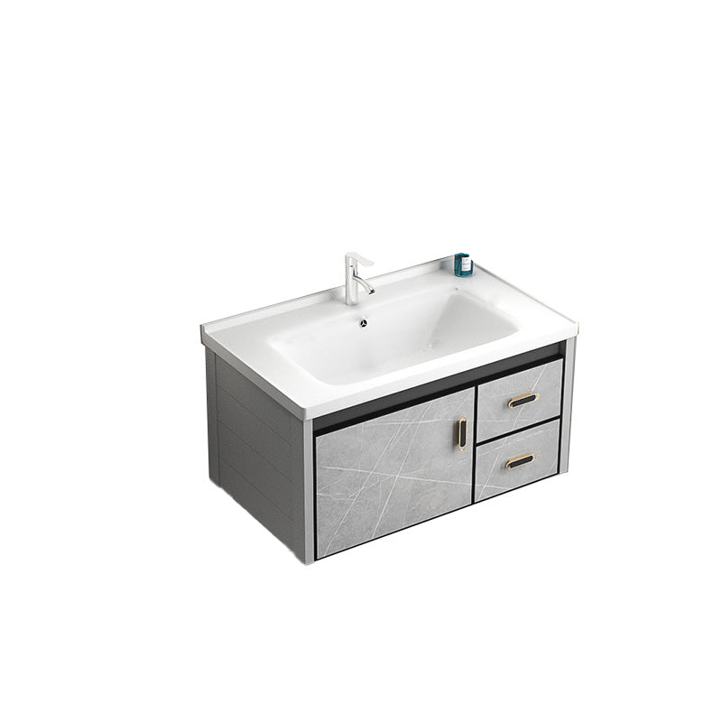 Modern Vanity Rectangular Gray Single Wall Mount Metal Vanity Set Vanity & Faucet 32"L x 19"W x 18"H Clearhalo 'Bathroom Remodel & Bathroom Fixtures' 'Bathroom Vanities' 'bathroom_vanities' 'Home Improvement' 'home_improvement' 'home_improvement_bathroom_vanities' 7519352