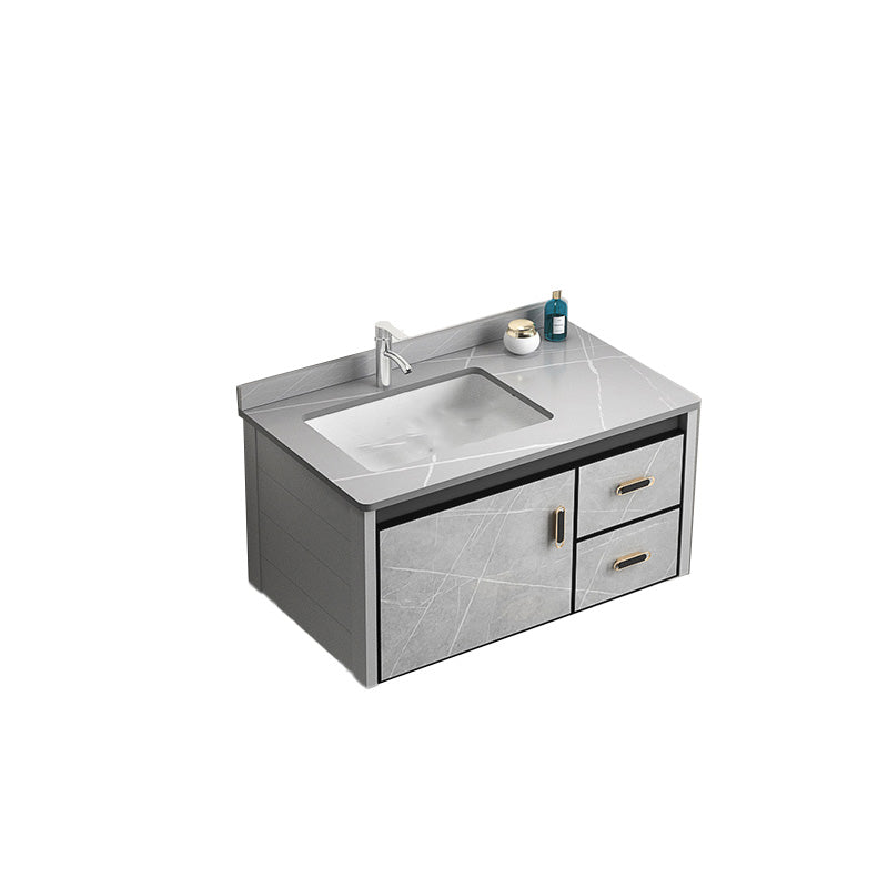 Modern Vanity Rectangular Gray Single Wall Mount Metal Vanity Set Vanity & Faucet 31.5"L x 18.9"W x 17.7"H Clearhalo 'Bathroom Remodel & Bathroom Fixtures' 'Bathroom Vanities' 'bathroom_vanities' 'Home Improvement' 'home_improvement' 'home_improvement_bathroom_vanities' 7519355