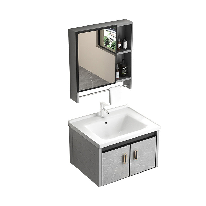 Modern Vanity Rectangular Gray Single Wall Mount Metal Vanity Set Vanity & Faucet & Mirror Cabinet 24"L x 19"W x 16"H Clearhalo 'Bathroom Remodel & Bathroom Fixtures' 'Bathroom Vanities' 'bathroom_vanities' 'Home Improvement' 'home_improvement' 'home_improvement_bathroom_vanities' 7519356