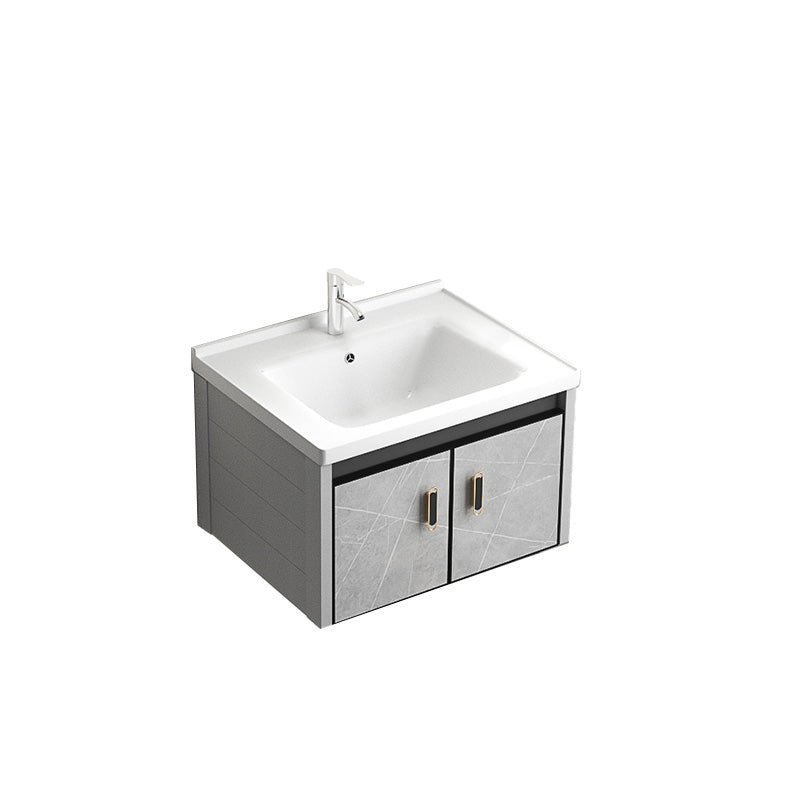 Modern Vanity Rectangular Gray Single Wall Mount Metal Vanity Set Vanity & Faucet 24"L x 19"W x 16"H Clearhalo 'Bathroom Remodel & Bathroom Fixtures' 'Bathroom Vanities' 'bathroom_vanities' 'Home Improvement' 'home_improvement' 'home_improvement_bathroom_vanities' 7519358