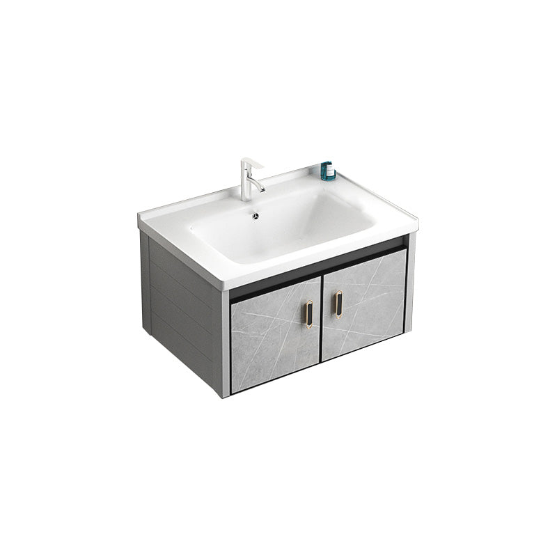 Modern Vanity Rectangular Gray Single Wall Mount Metal Vanity Set Vanity & Faucet 28"L x 19"W x 16"H Clearhalo 'Bathroom Remodel & Bathroom Fixtures' 'Bathroom Vanities' 'bathroom_vanities' 'Home Improvement' 'home_improvement' 'home_improvement_bathroom_vanities' 7519359