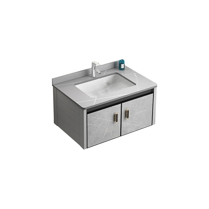 Modern Vanity Rectangular Gray Single Wall Mount Metal Vanity Set Vanity & Faucet 28"L x 19"W x 16"H Clearhalo 'Bathroom Remodel & Bathroom Fixtures' 'Bathroom Vanities' 'bathroom_vanities' 'Home Improvement' 'home_improvement' 'home_improvement_bathroom_vanities' 7519360