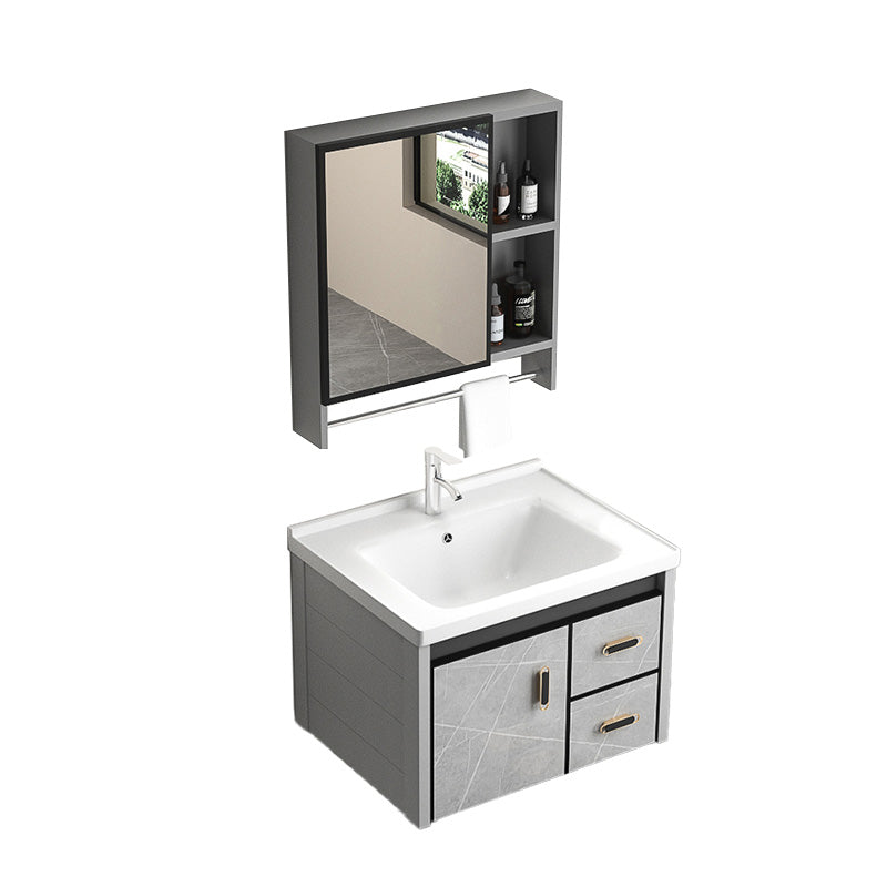 Modern Vanity Rectangular Gray Single Wall Mount Metal Vanity Set Vanity & Faucet & Mirror Cabinet 24"L x 19"W x 18"H Clearhalo 'Bathroom Remodel & Bathroom Fixtures' 'Bathroom Vanities' 'bathroom_vanities' 'Home Improvement' 'home_improvement' 'home_improvement_bathroom_vanities' 7519366